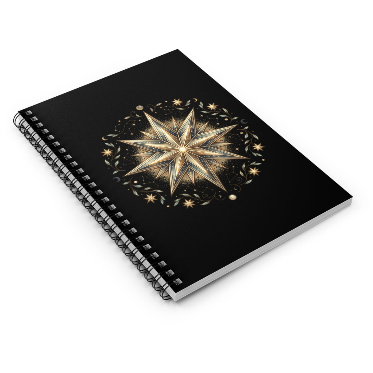 Star Print Spiral Notebook - Ruled Line- Black