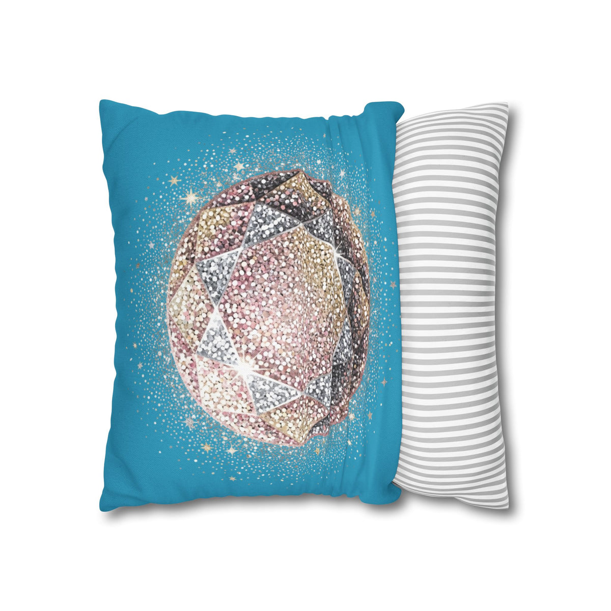 Glittery Turquoise Spun Polyester Square Pillowcase