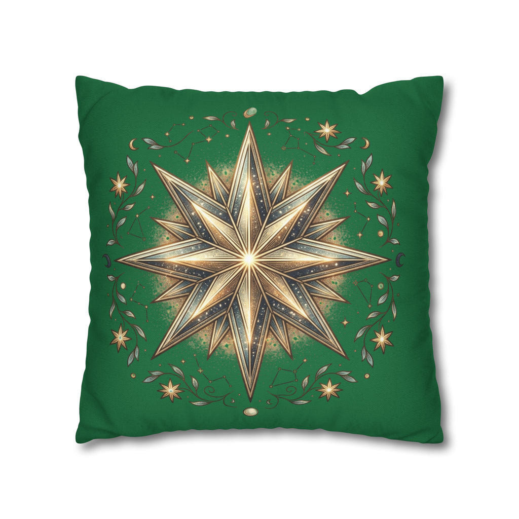 Start Print Dark Green Spun Polyester Square Pillowcase