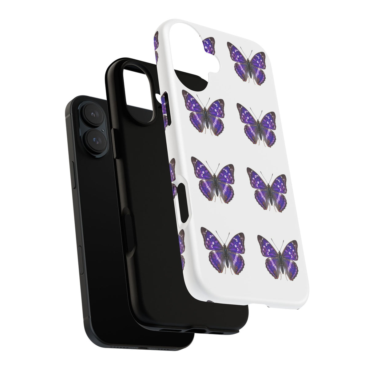 Purple Butterfly Tough Phone Case — Durable Protective iPhone Case with Repeating Butterfly Pattern