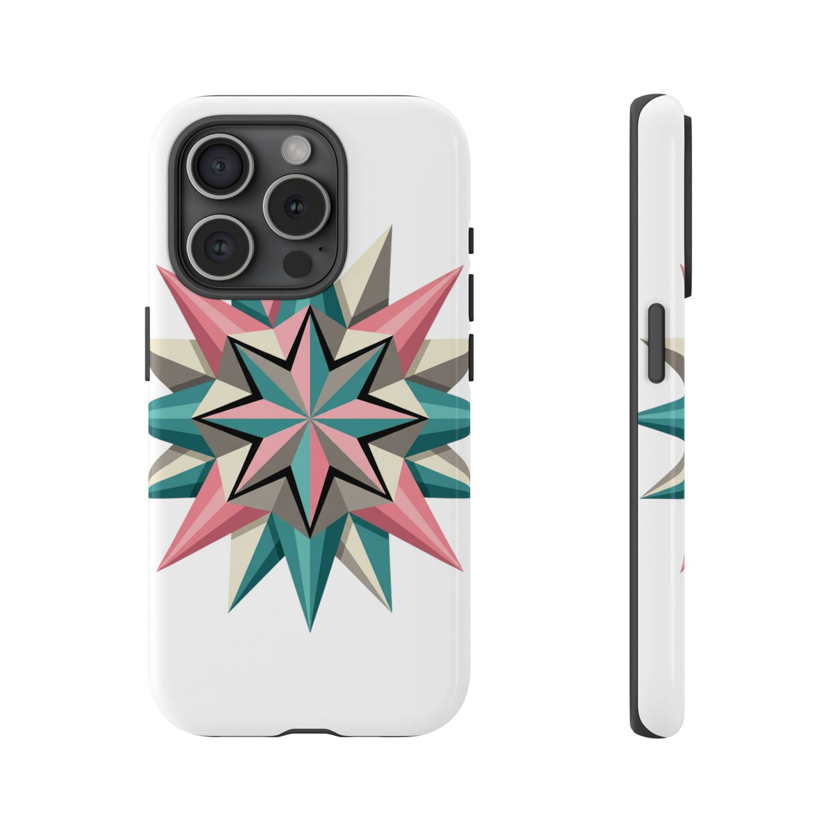 Geometric Star Tough Phone Case – Pink Teal Compass Design