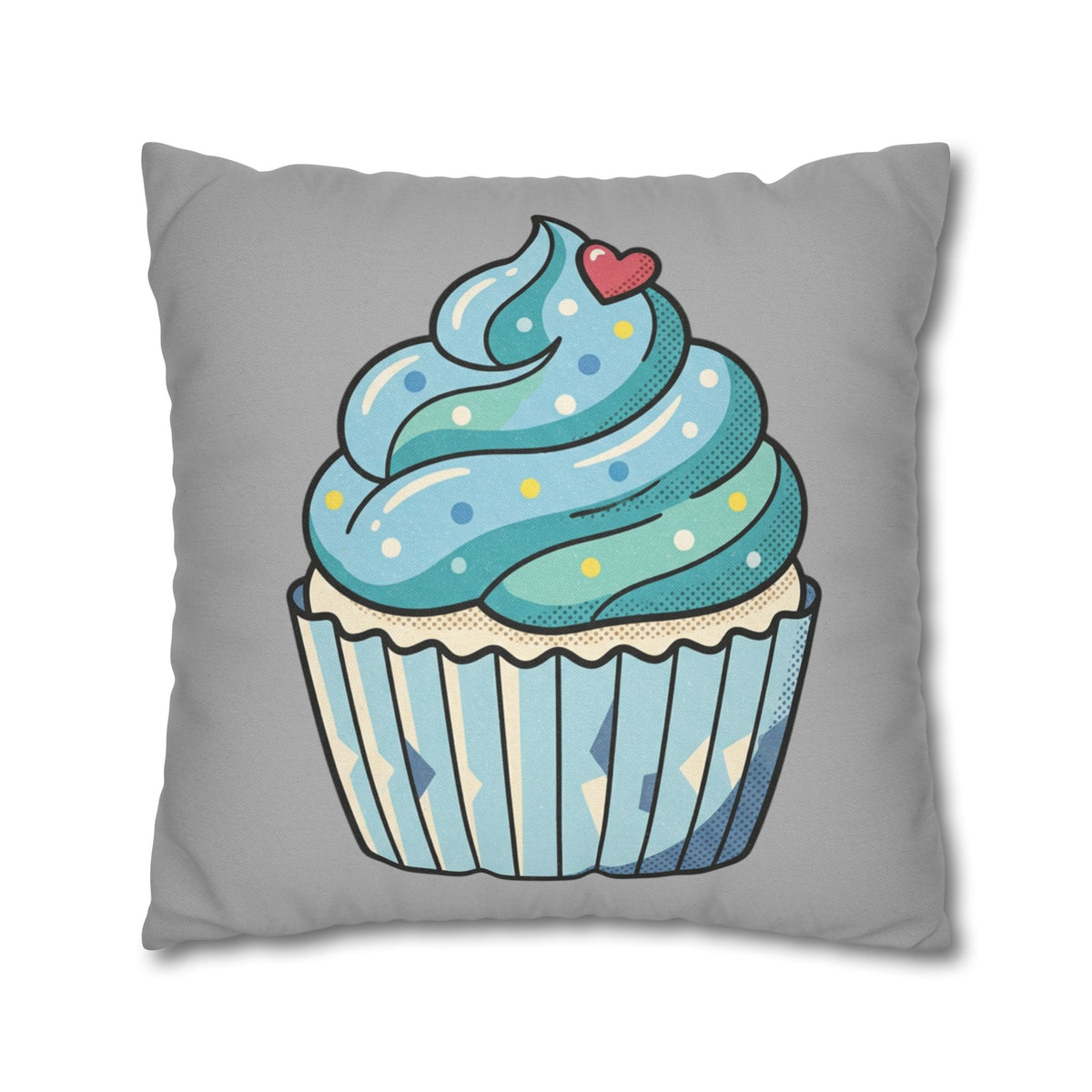 Cupcake Pillowcase — Cute Blue Dessert Decorative Throw Pillow- Light Grey