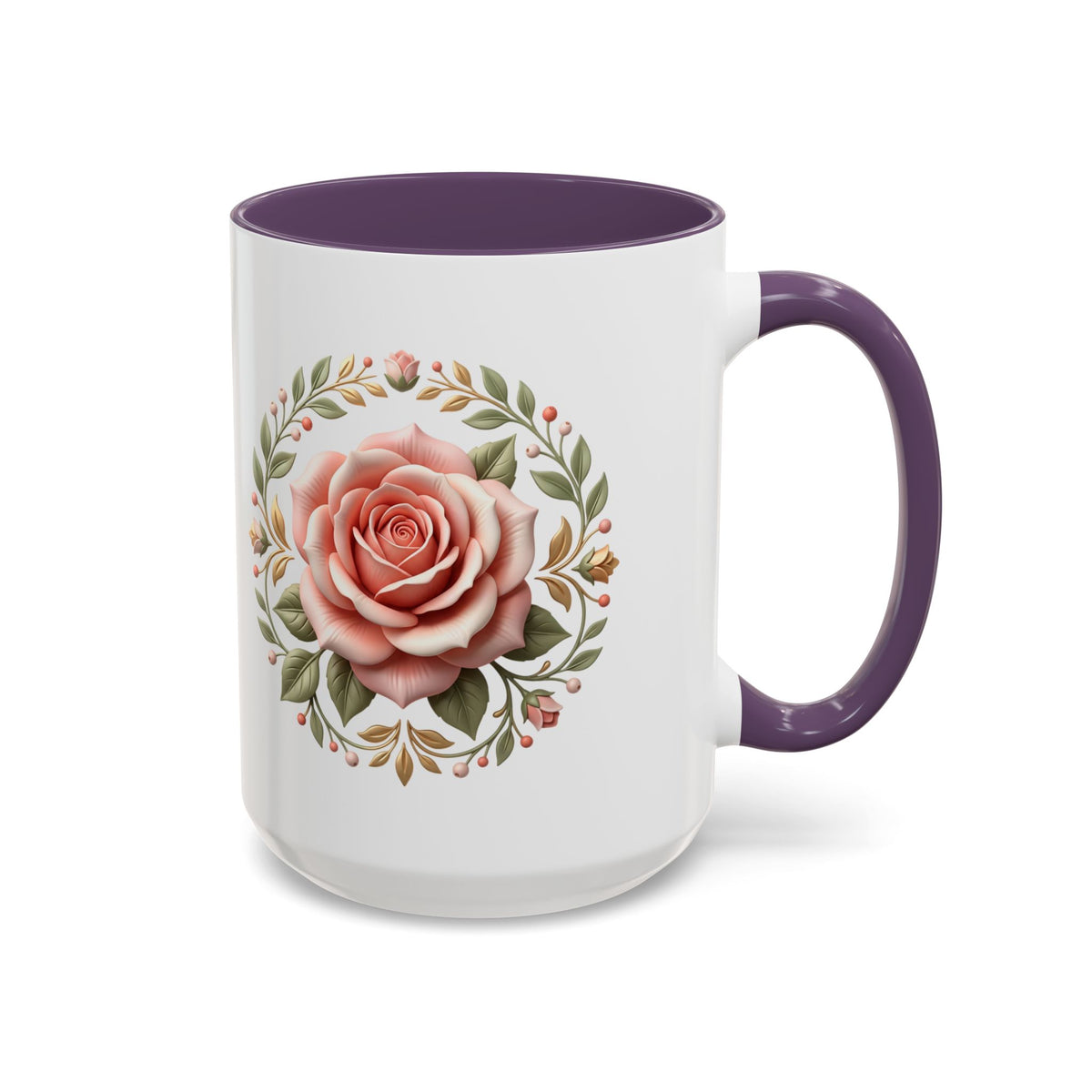 Rose Wreath Accent Coffee Mug — Floral 11/15oz Tea & Coffee Cup