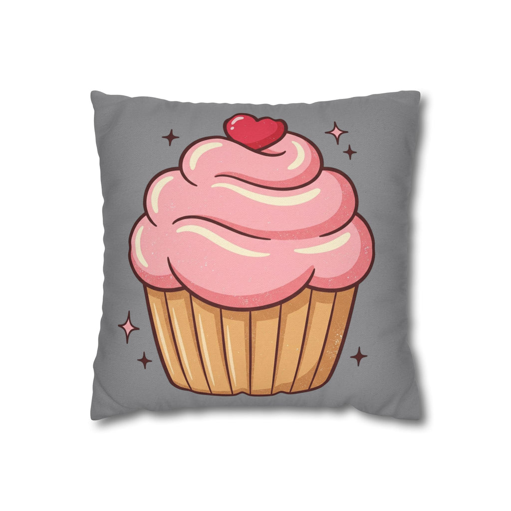 Pink Cupcake Spun Polyester Square Pillowcase- Grey
