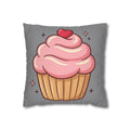 Pink Cupcake Spun Polyester Square Pillowcase- Grey