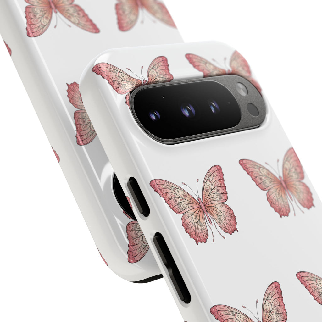 Pink Butterfly Tough Phone Case — Floral Pattern Protective Cover