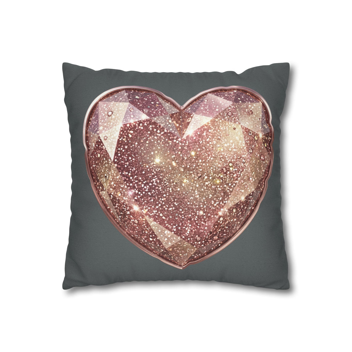 Glitter Rose Crystal Heart Pillowcase — Sparkling Romantic Decorative Throw Pillow- Dark Grey
