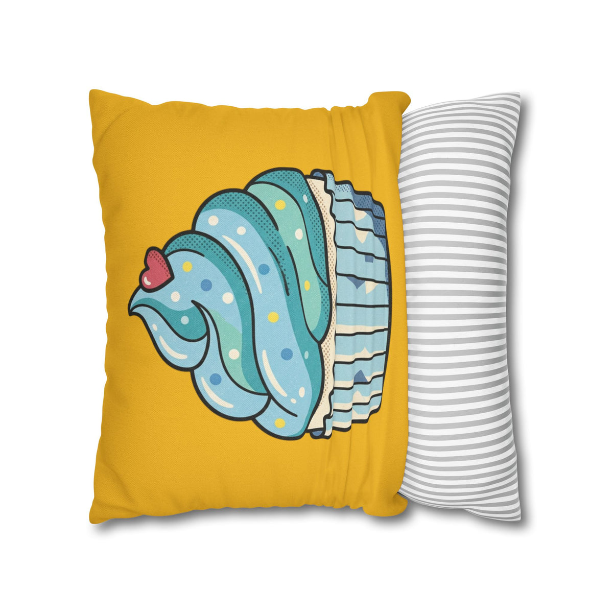 Cute Blue Cupcake Decorative Pillowcase — Whimsical Dessert Accent for Kids’ Rooms & Bakeries- Yellow