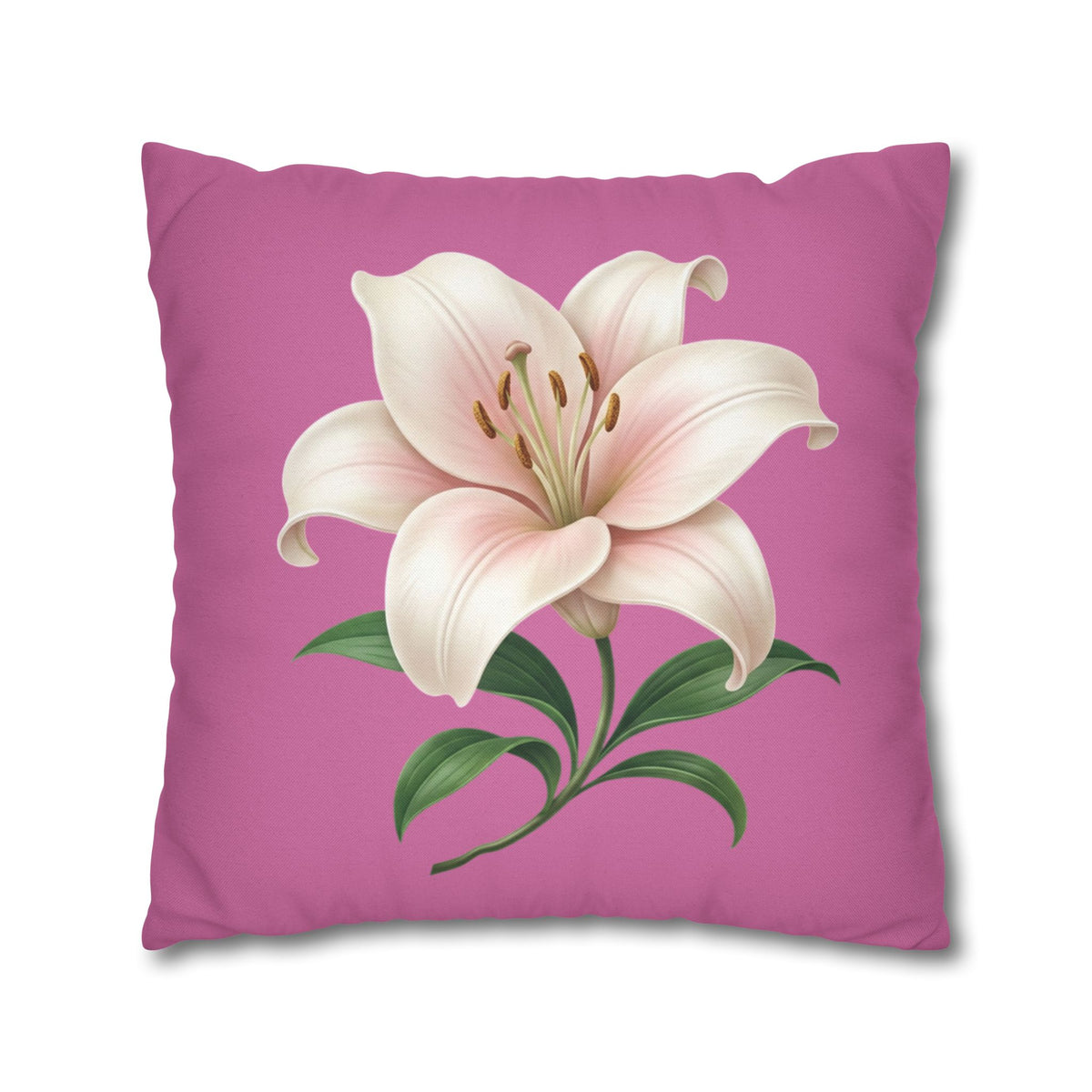 Pink Lily Decorative Pillow Cover — Floral Square Throw Pillowcase