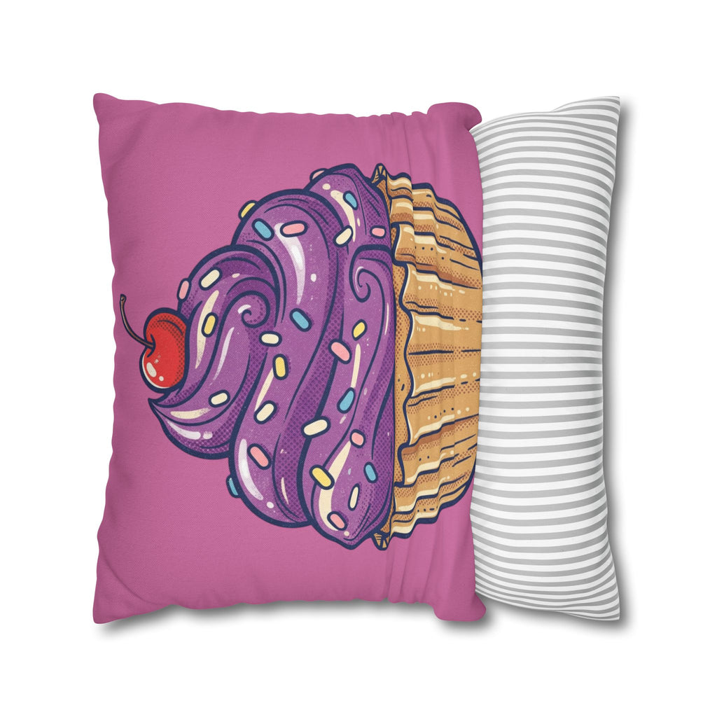 Cupcake Pillowcase — Cute Purple Frosting Decorative Throw Pillow Cover- Light Pink