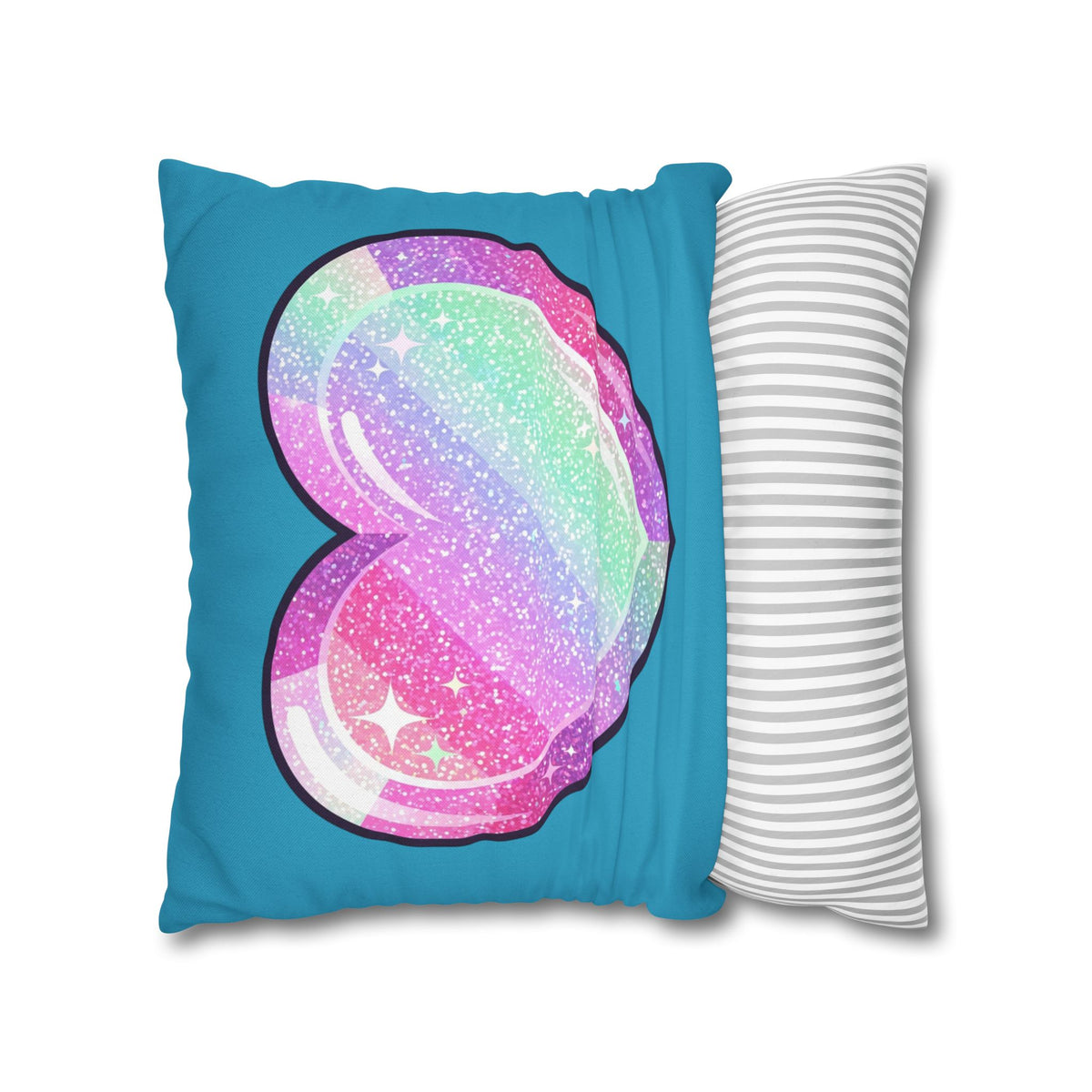 Pastel Glitter Heart Pillowcase Spun Polyester Square Pillowcase- Turquoise