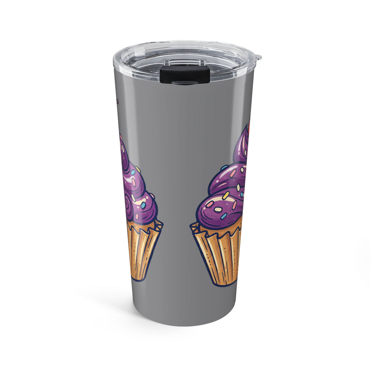 Cupcake Tumbler Grey 20oz – Purple Frosting Insulated Travel Cup