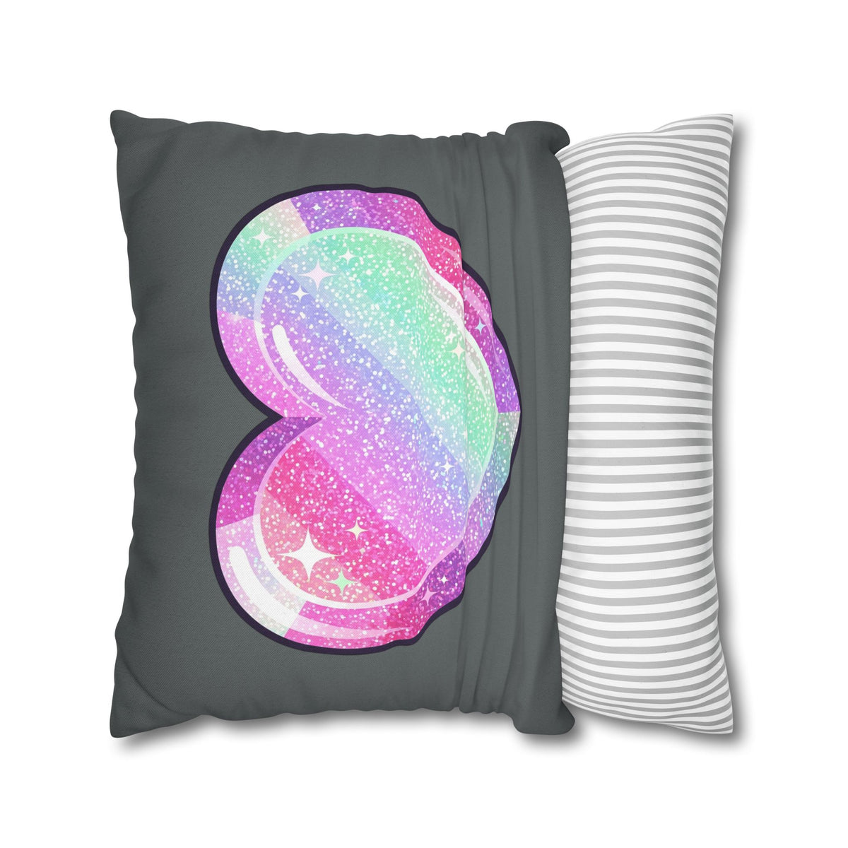Pastel Glitter Heart Pillowcase Spun Polyester Square Pillowcase- Dark Grey