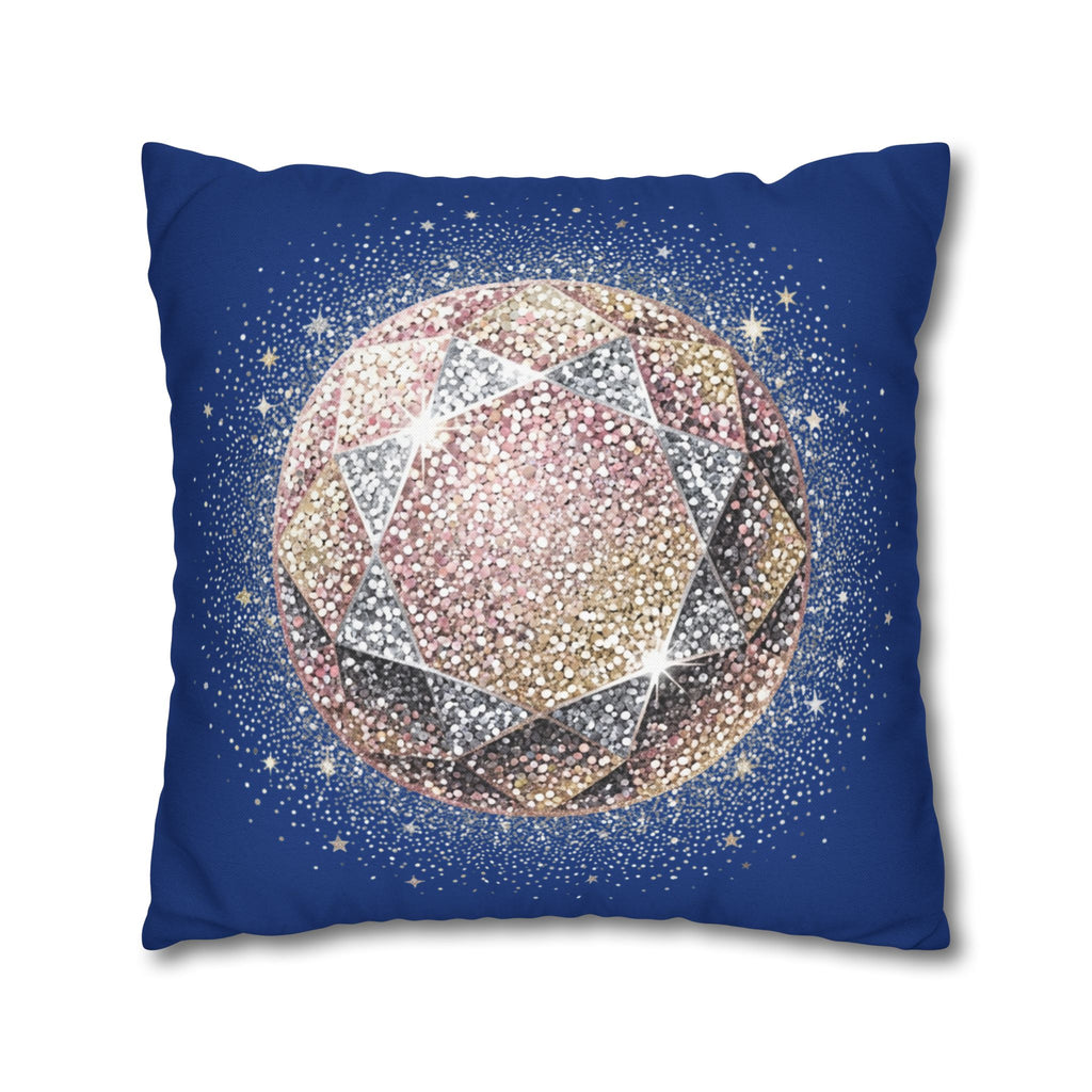Glittery Navy Spun Polyester Square Pillowcase
