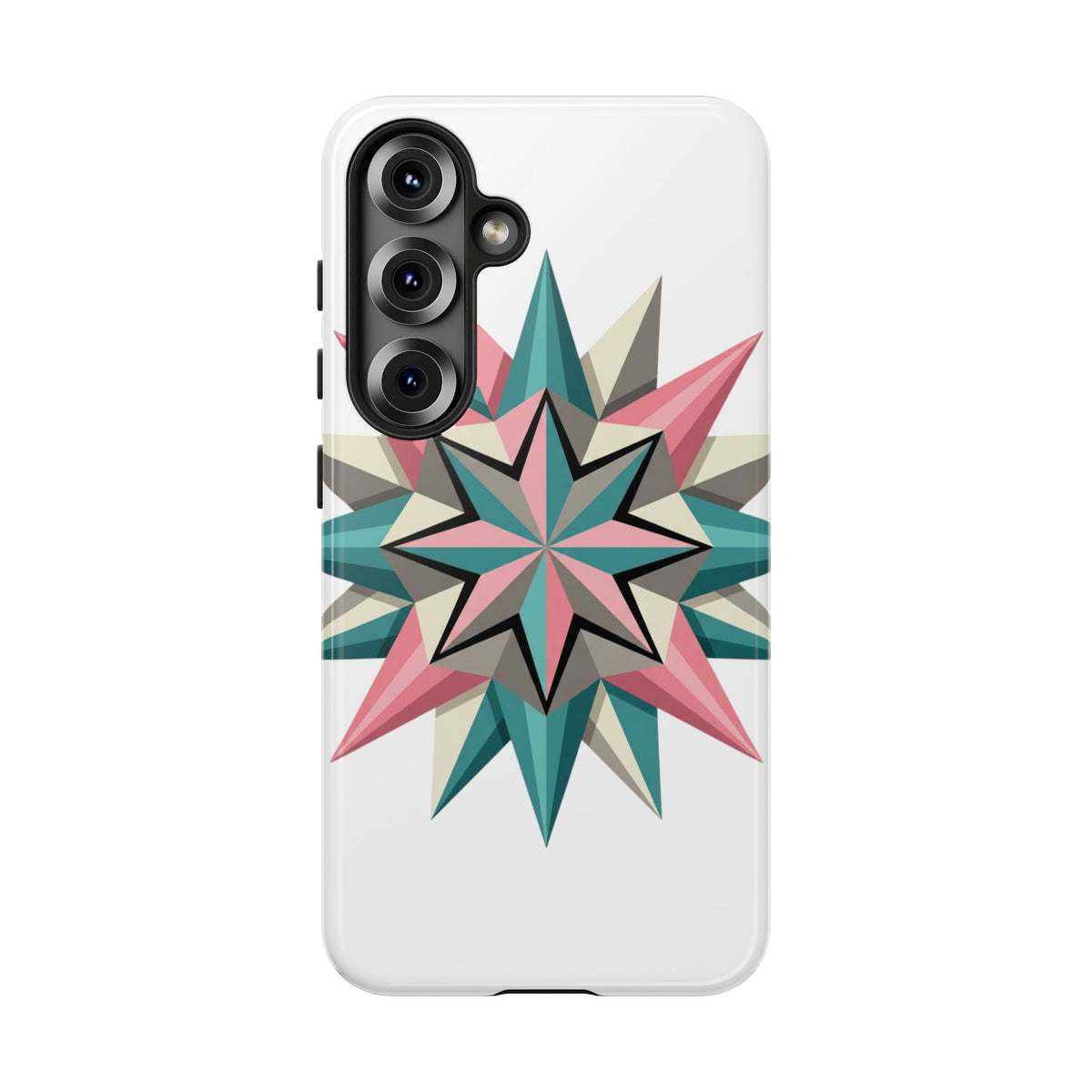 Geometric Star Tough Phone Case – Pink Teal Compass Design