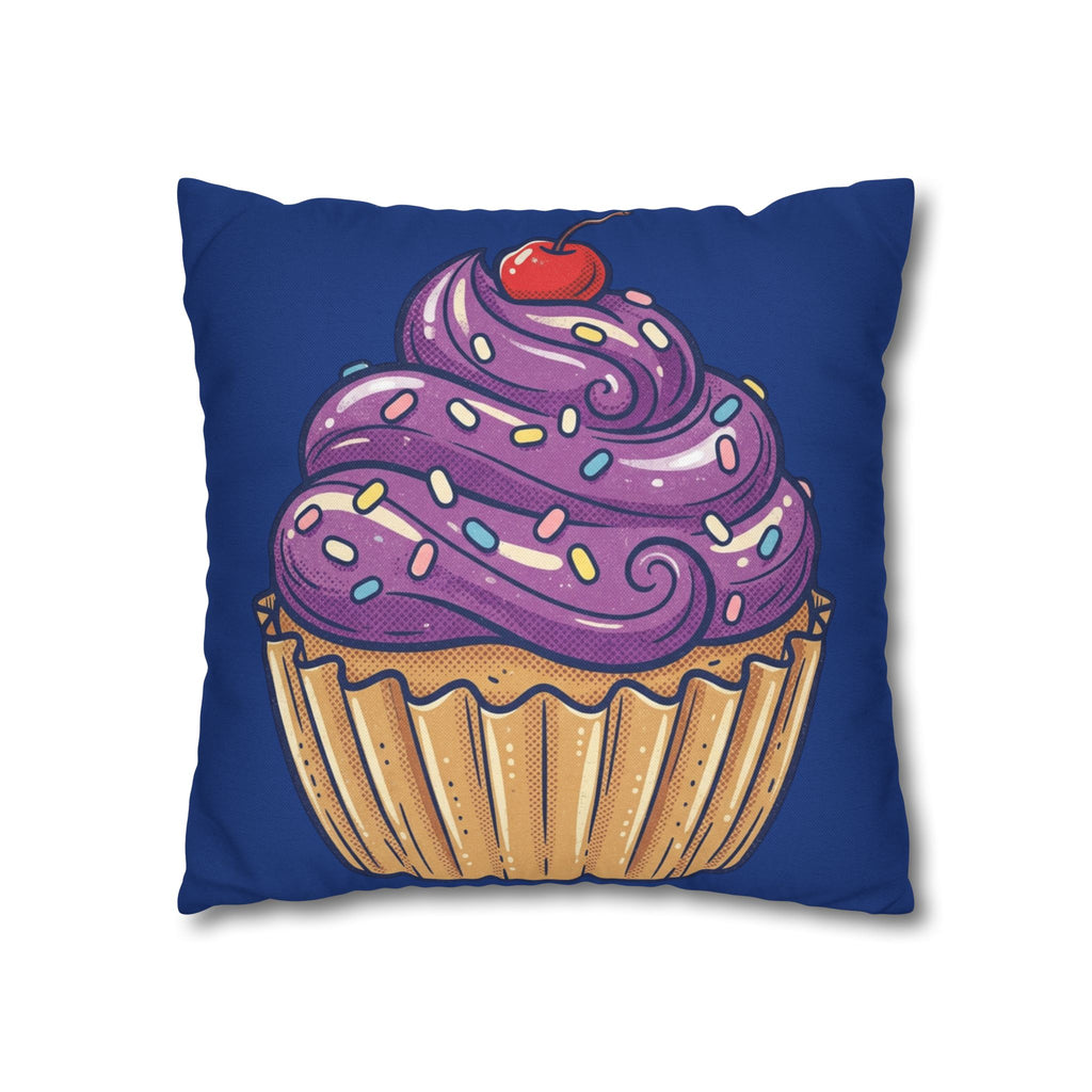 Cupcake Decor Pillowcase — Purple Frosting Dessert Throw Pillow Cover- Navy