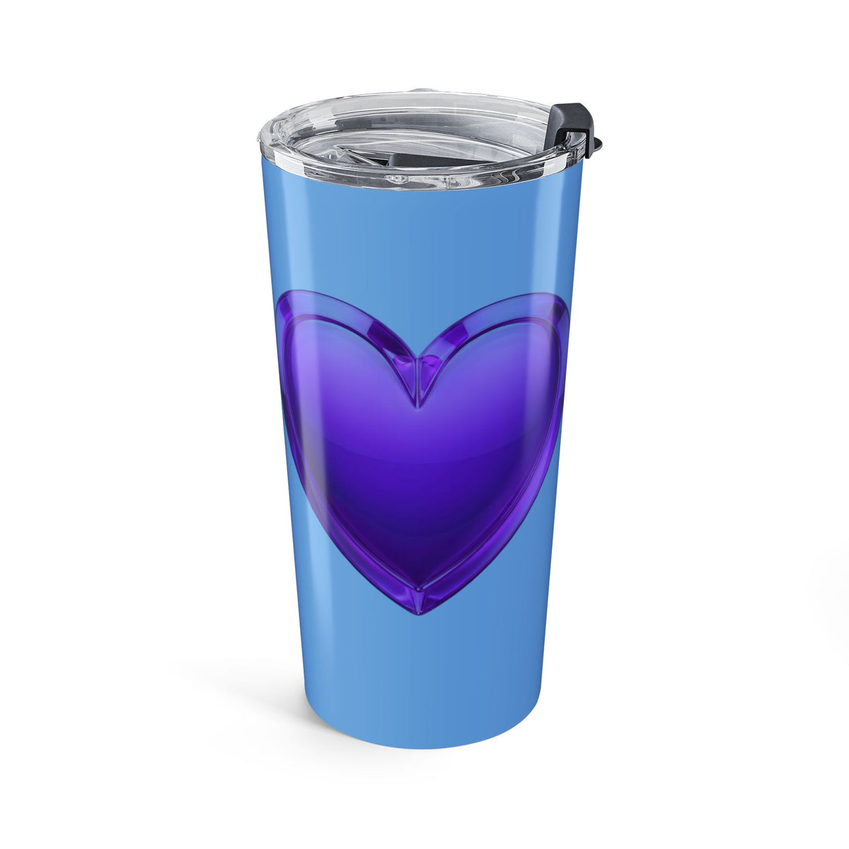 20oz Tumbler with Blue & Purple Heart Design — Cute Travel Cup- Light Blue