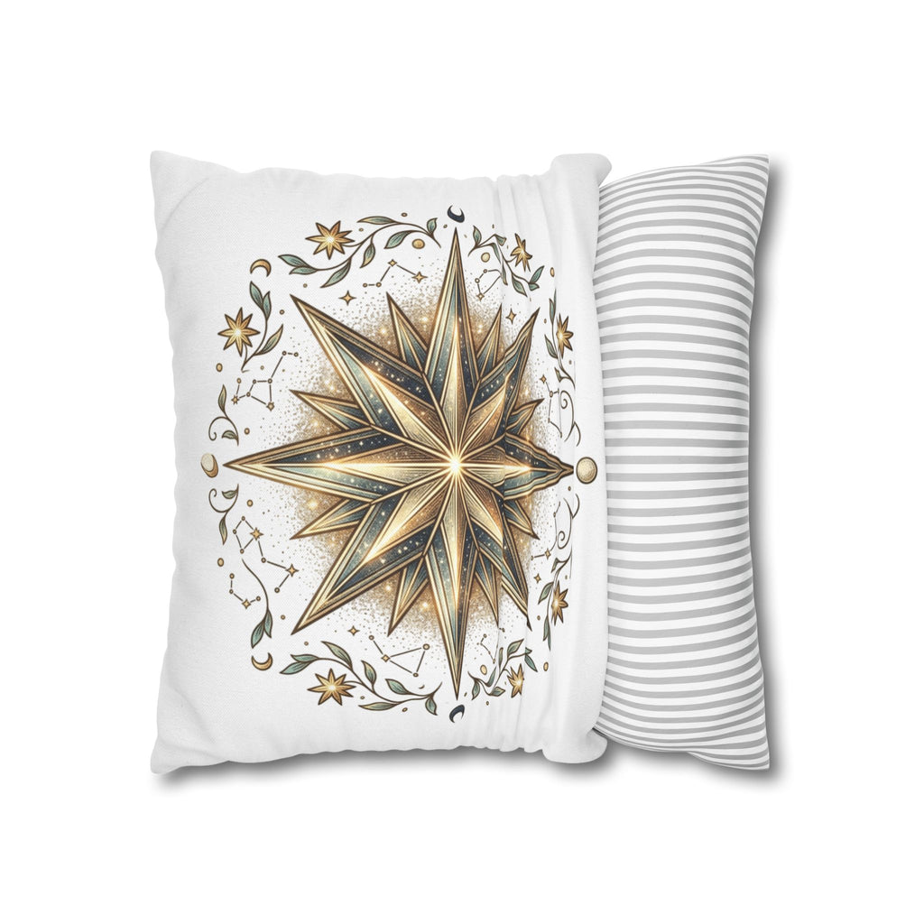 Gold Nautical Star Decorative Pillowcase — Coastal Boho Accent