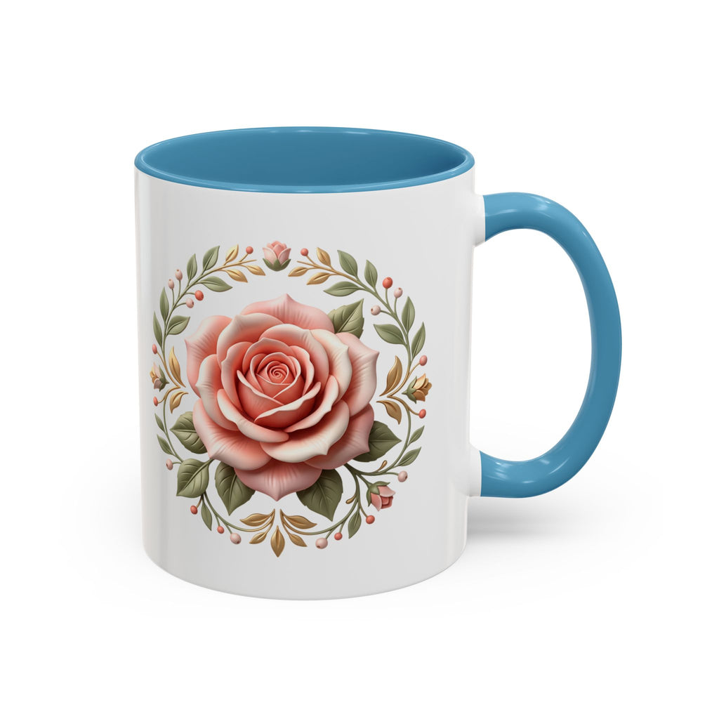 Rose Wreath Accent Coffee Mug — Floral 11/15oz Tea & Coffee Cup