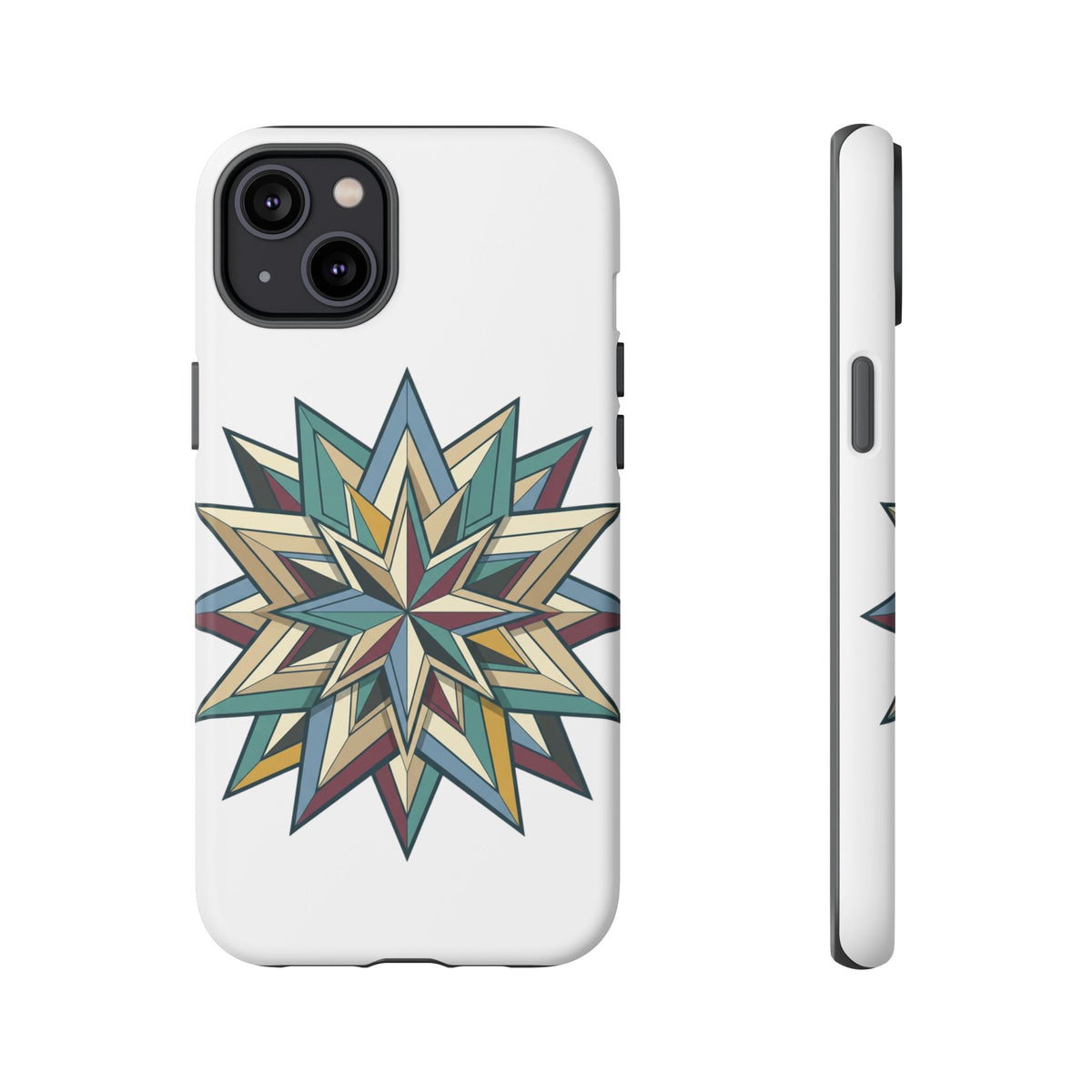 Geometric Star Phone Case — Teal & Earthtone Mandala Design