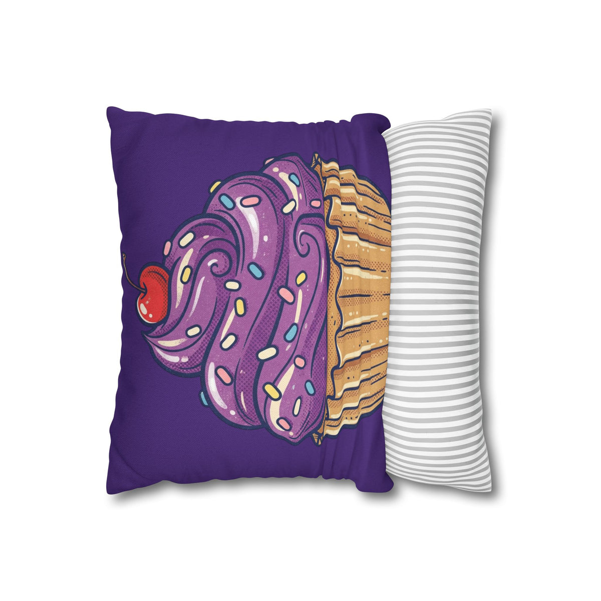 Purple Cupcake Decorative Pillowcase — Cute Dessert Throw Pillow Cover- Dark Purple
