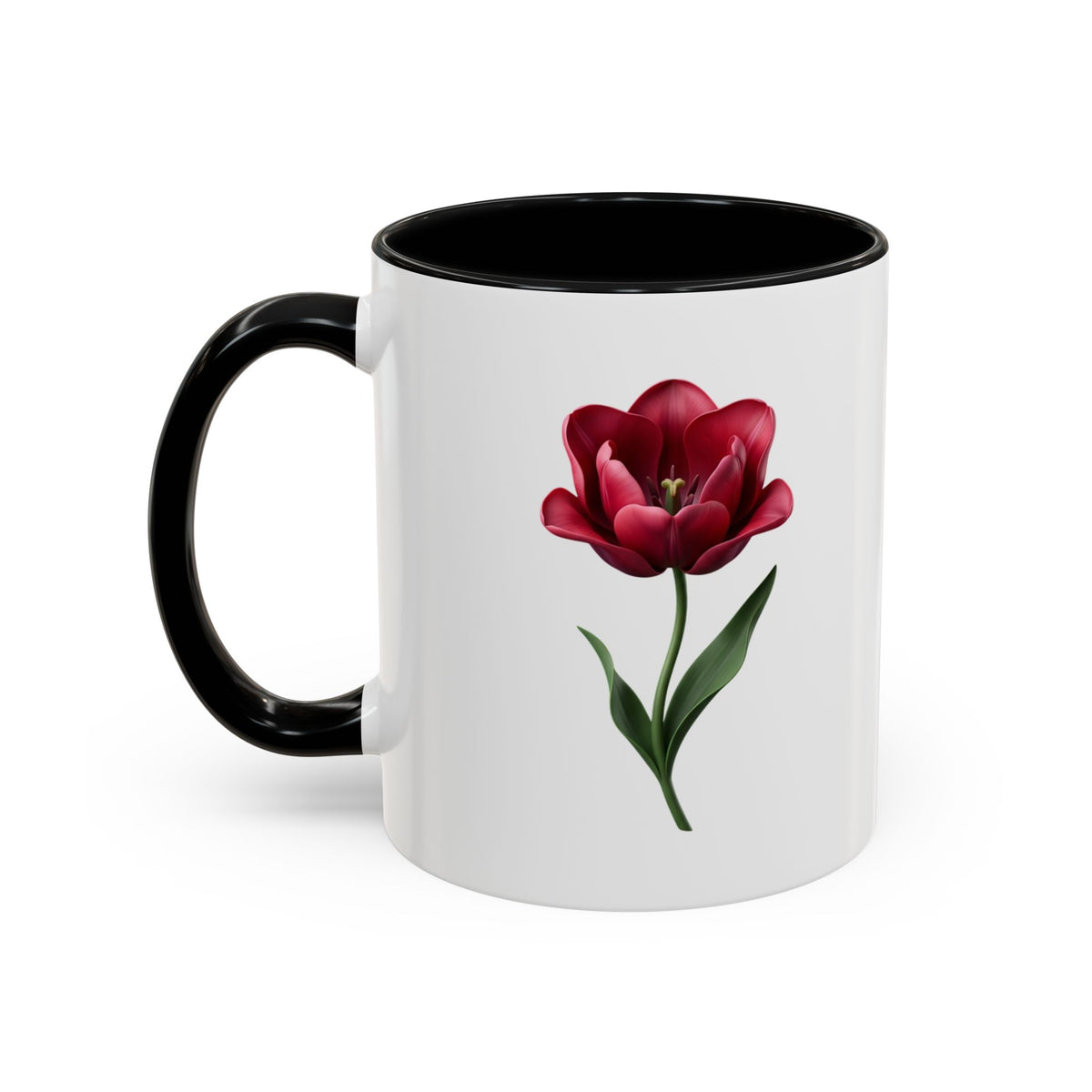 Red Tulip Accent Coffee Mug – Floral 11/15oz Ceramic Mug