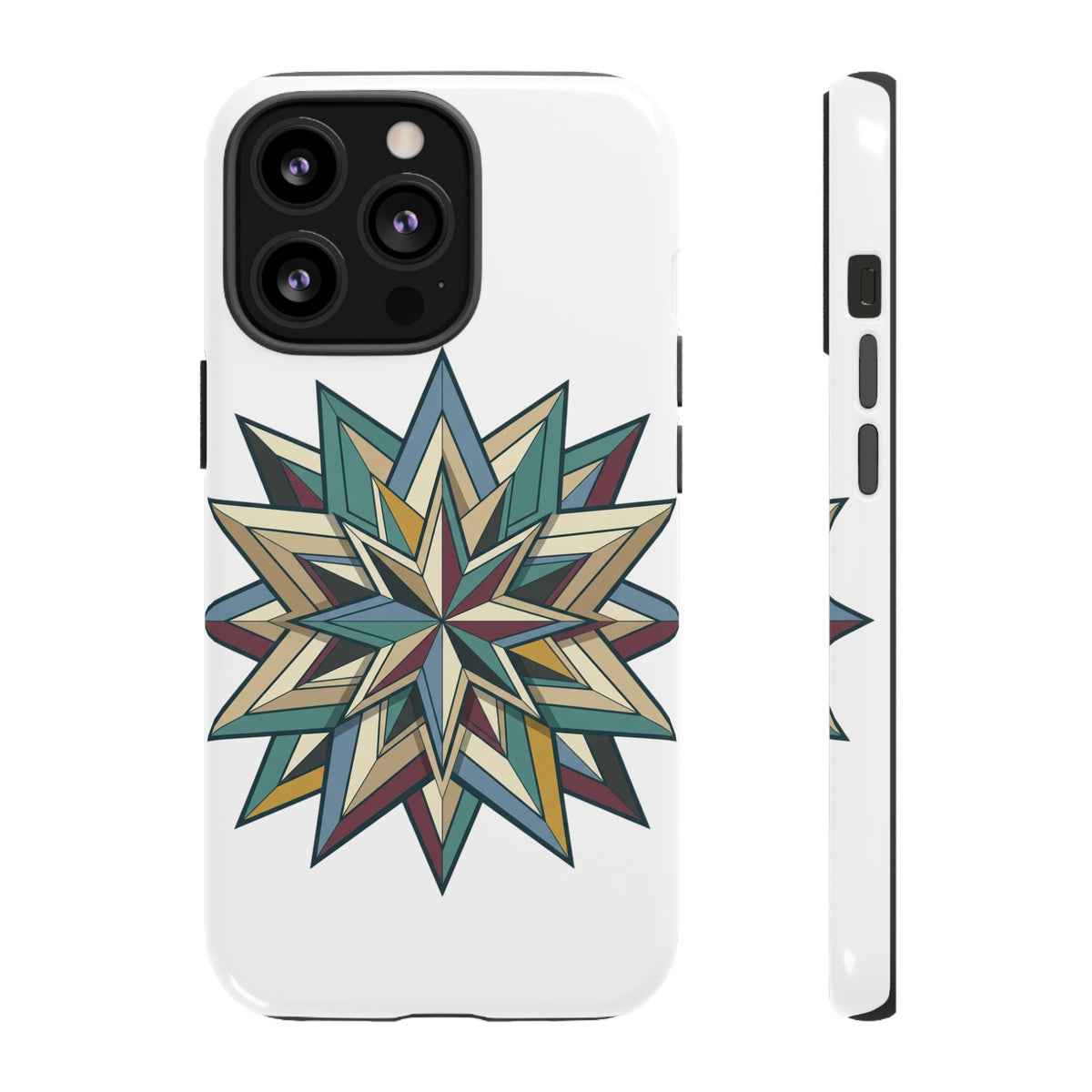 Geometric Star Phone Case — Teal & Earthtone Mandala Design