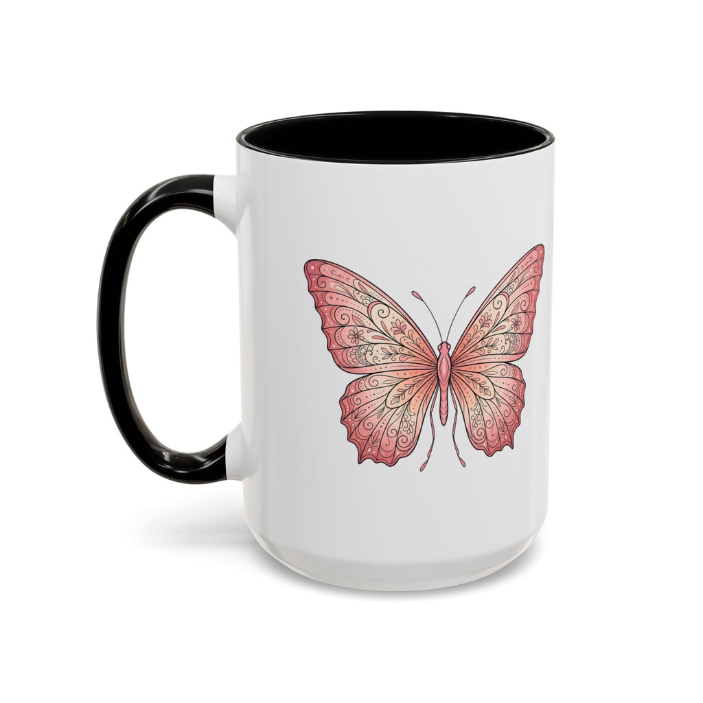 Pink Watercolor Butterfly Accent Coffee Mug — Floral Boho Tea & Coffee Cup (11/15oz)