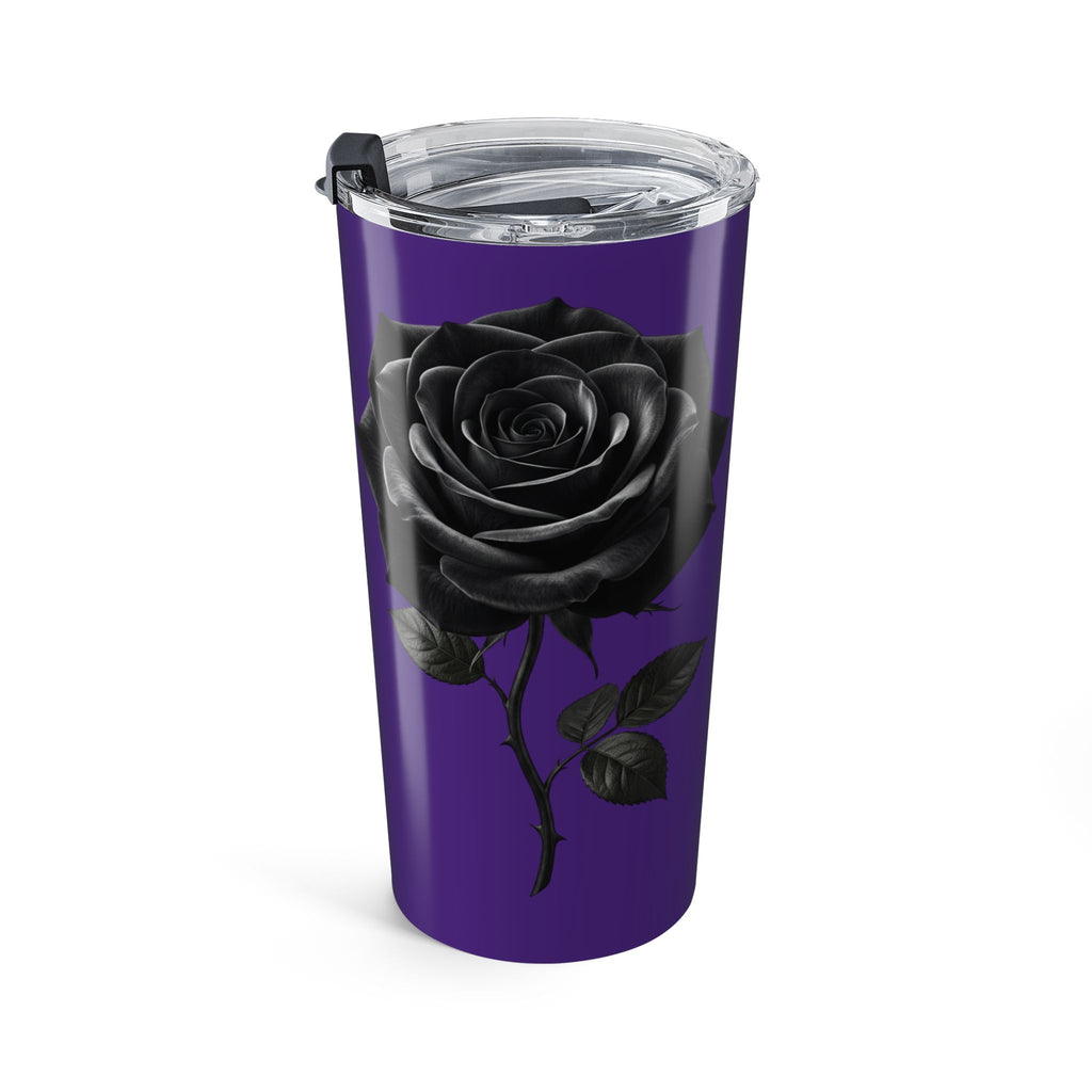 20oz Purple Tumbler with Black Roses – Gothic Floral Travel Cup- Dark Purple