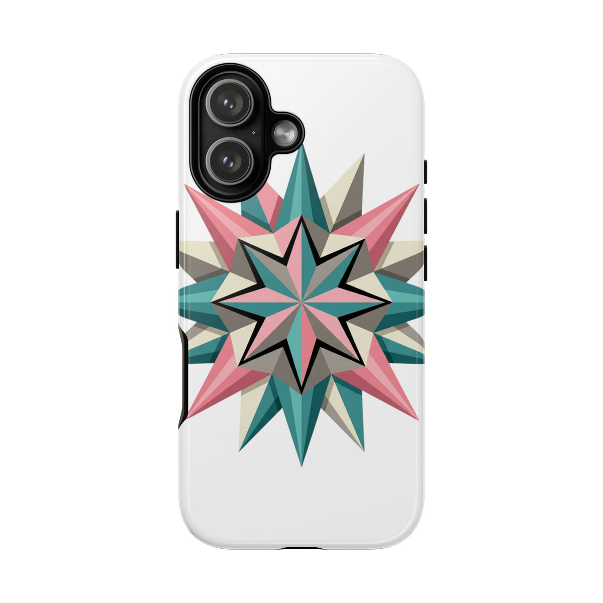 Geometric Star Tough Phone Case – Pink Teal Compass Design