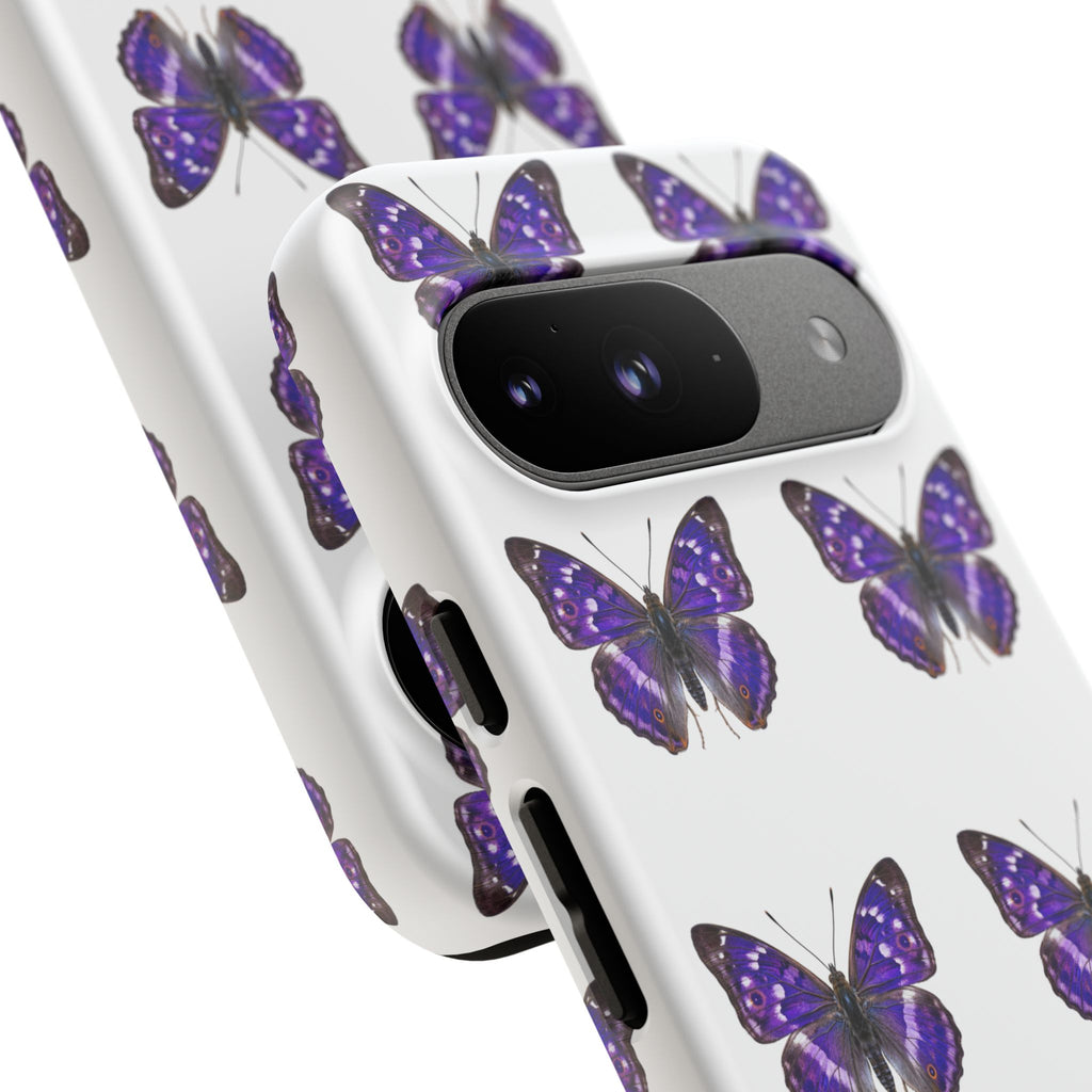 Purple Butterfly Tough Phone Case — Durable Protective iPhone Case with Repeating Butterfly Pattern