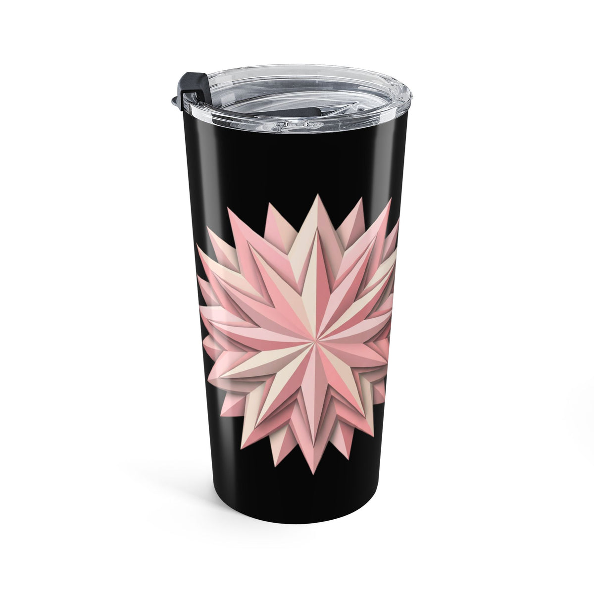 20oz Pink Geometric Star Tumbler — Insulated Travel Cup- Black