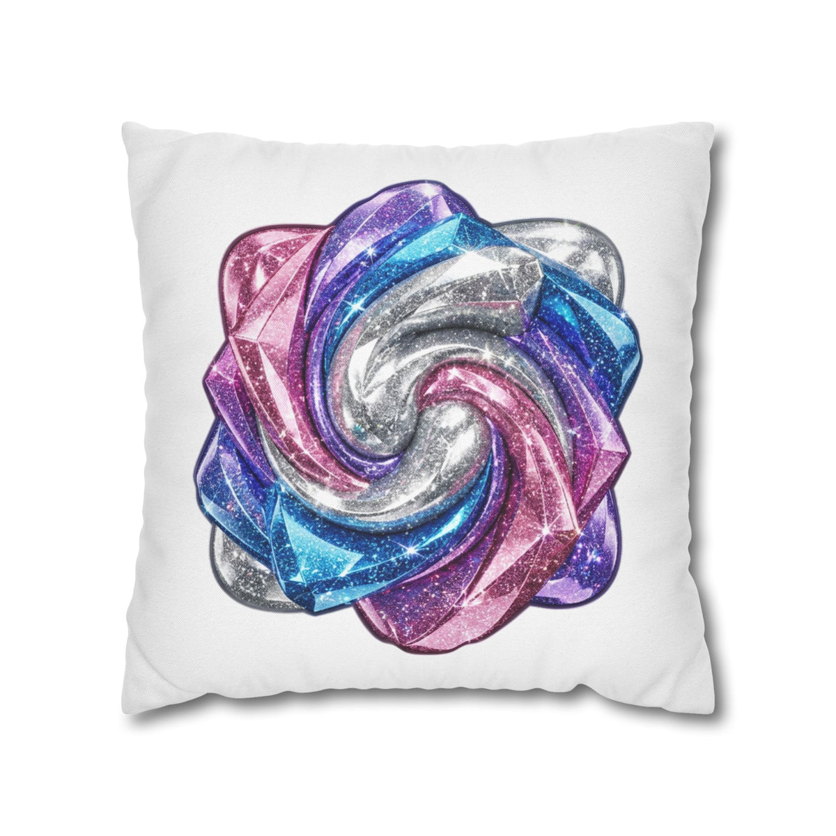 3D Glitter Design White Spun Polyester Square Pillowcase