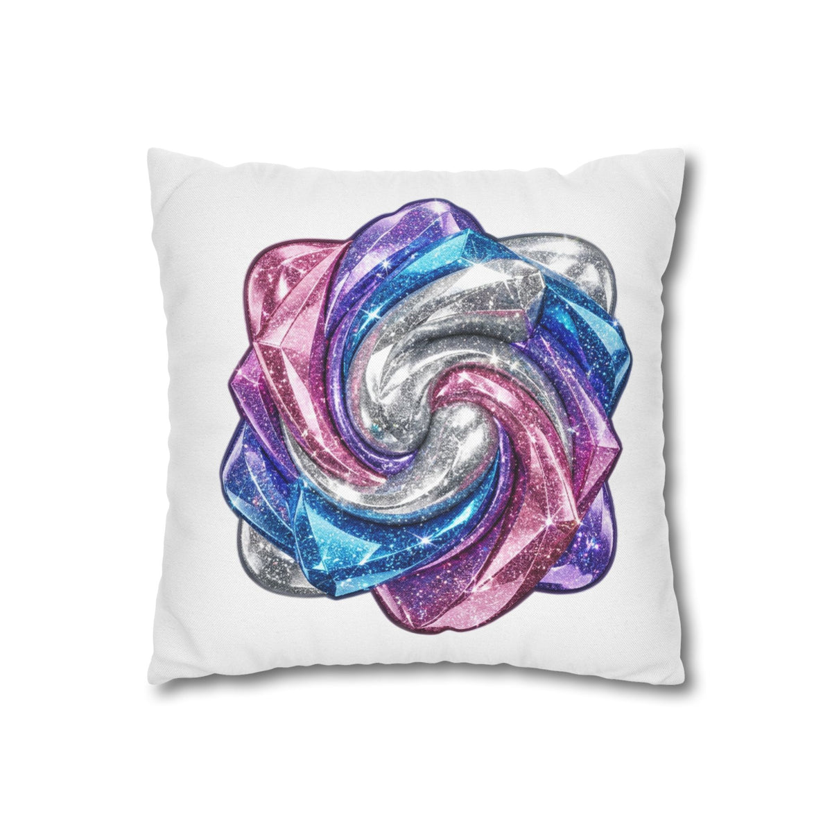 3D Glitter Design White Spun Polyester Square Pillowcase