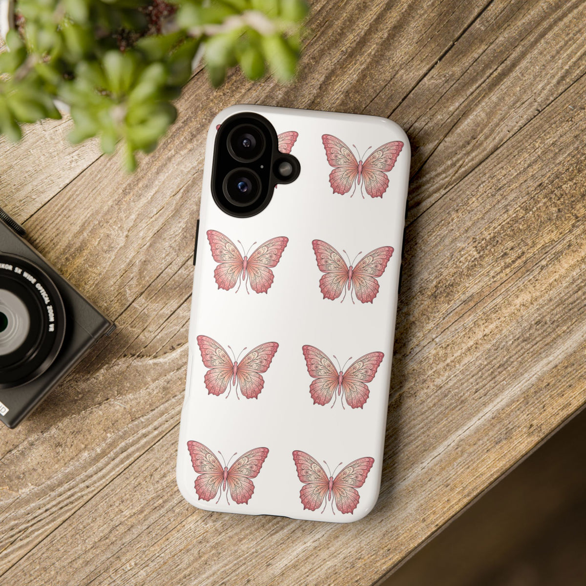 Pink Butterfly Tough Phone Case — Floral Pattern Protective Cover