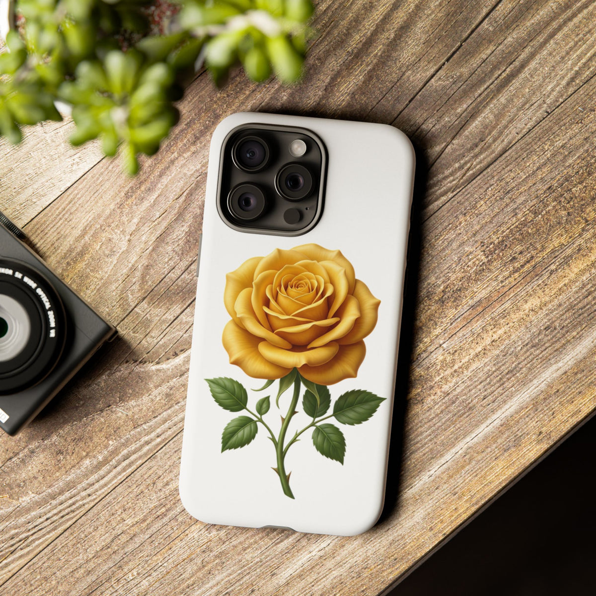 Yellow Rose Phone Case — Vintage Floral Tough Protective Cover