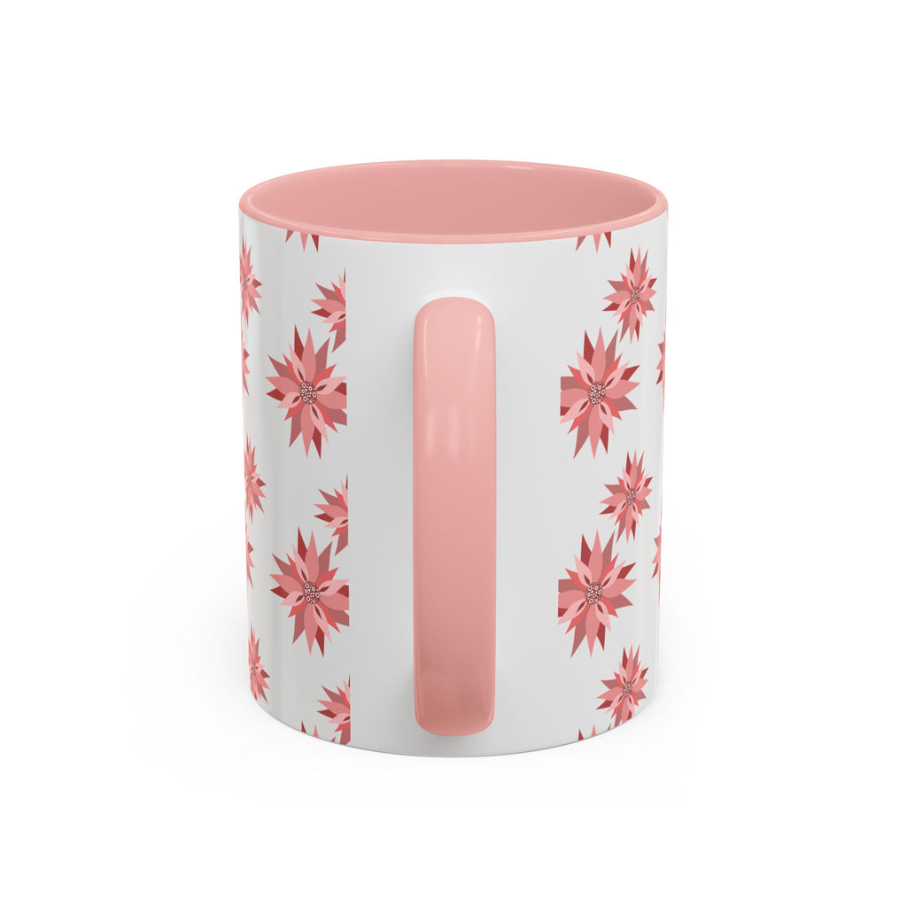 Pink Geometric Floral Accent Coffee Mug — 11/15oz