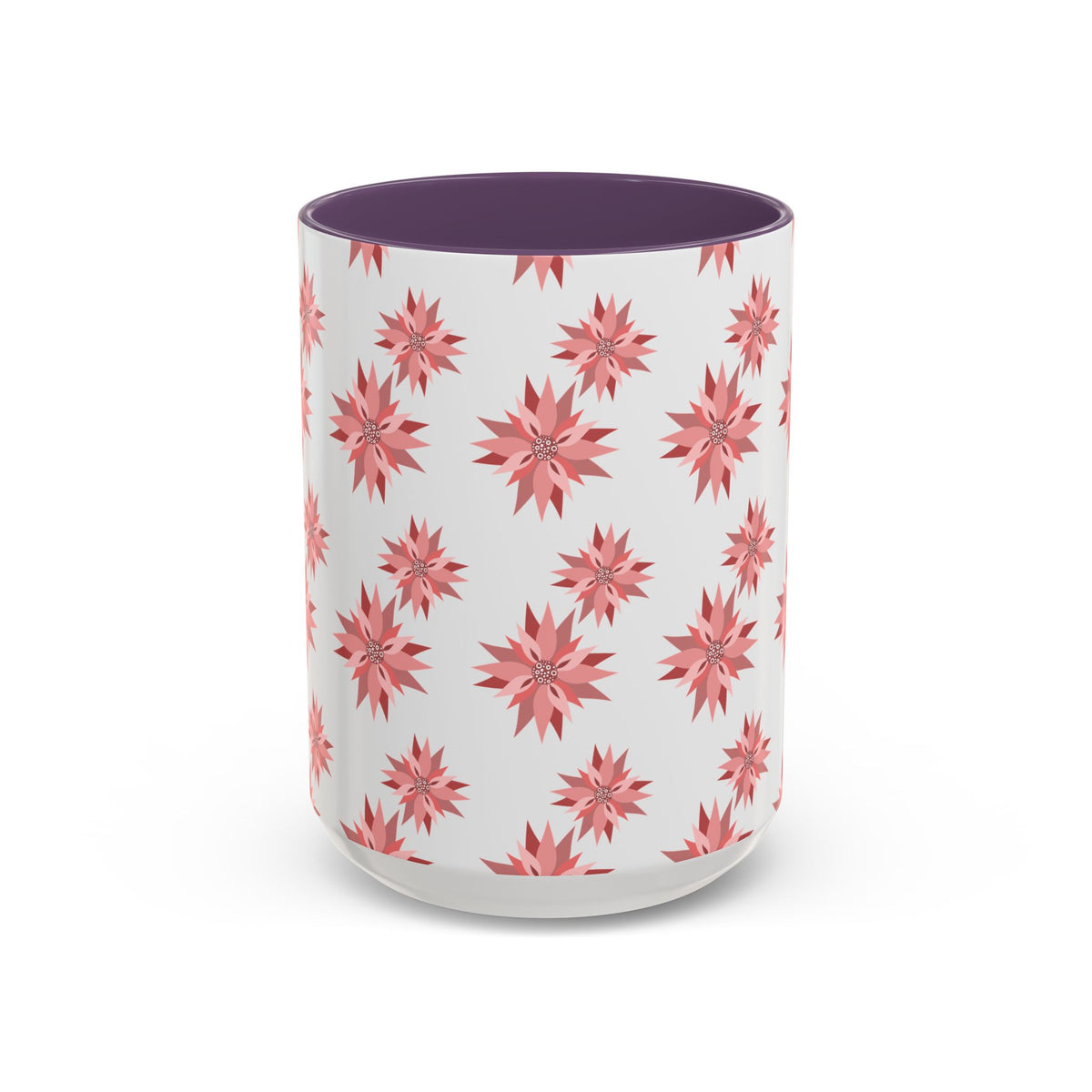 Pink Geometric Floral Accent Coffee Mug — 11/15oz