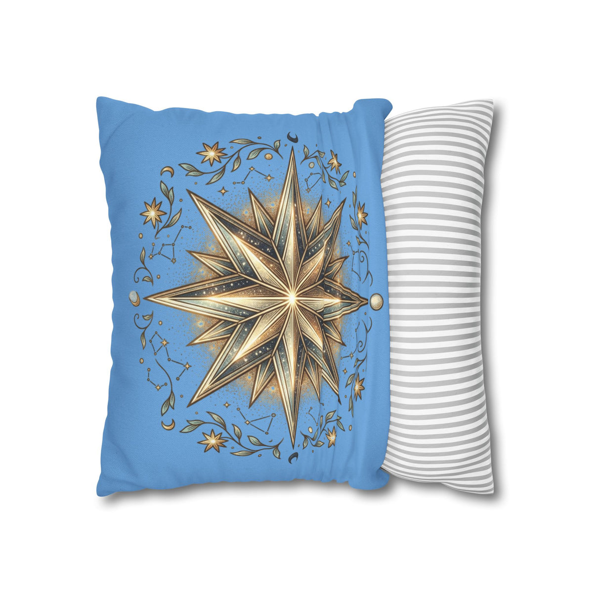 Star Print Light Blue Spun Polyester Square Pillowcase