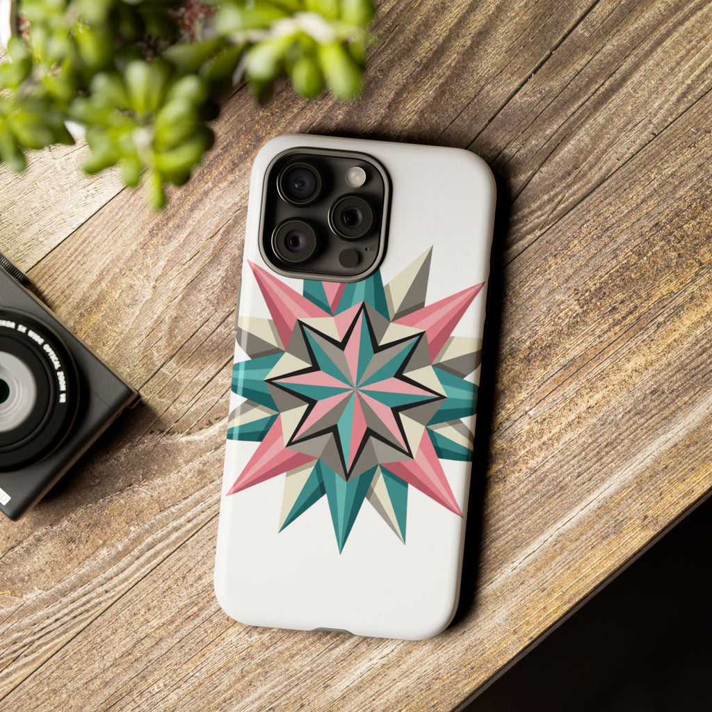 Geometric Star Tough Phone Case – Pink Teal Compass Design