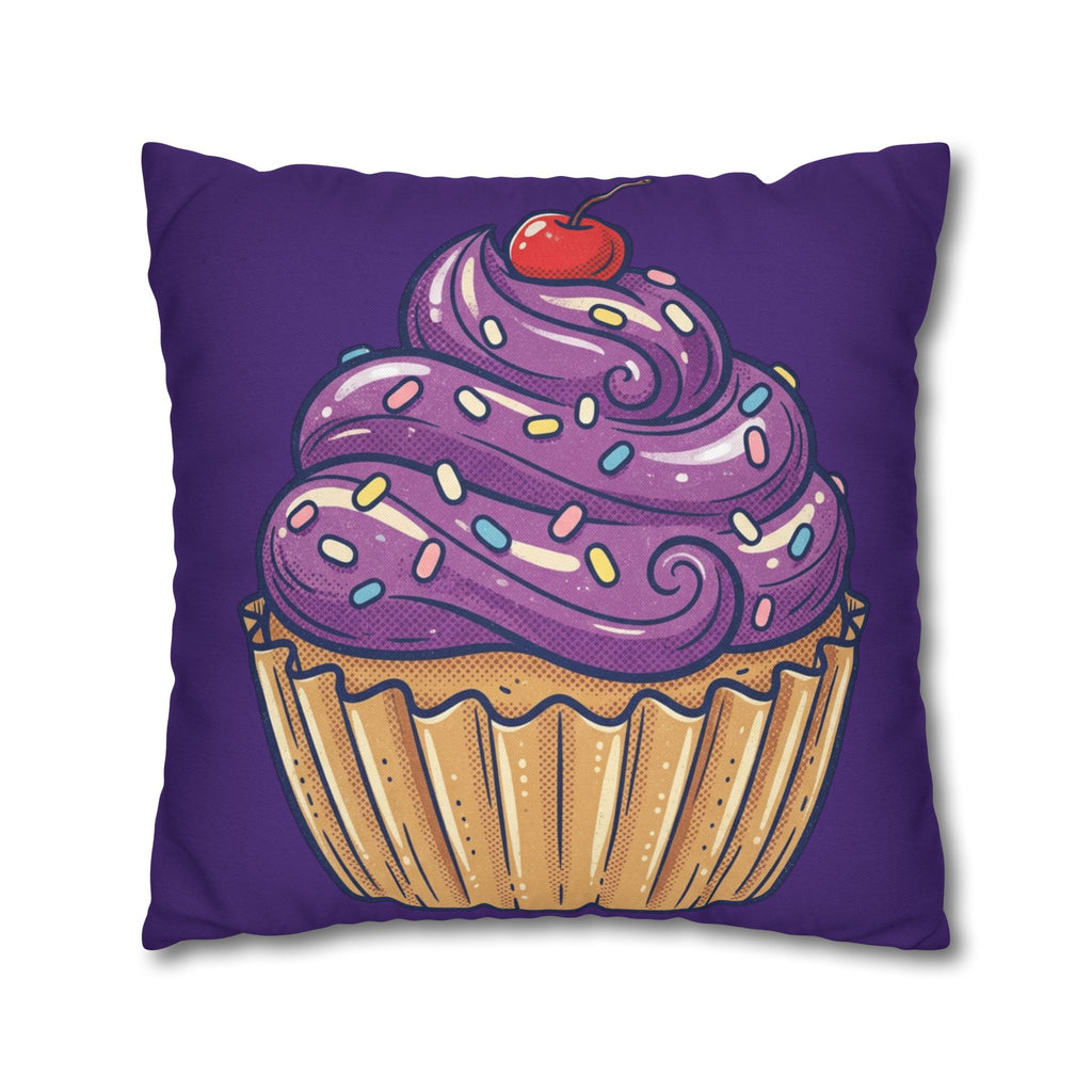 Purple Cupcake Decorative Pillowcase — Cute Dessert Throw Pillow Cover- Dark Purple