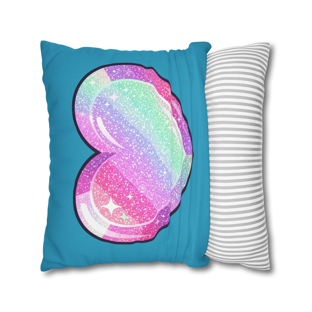 Pastel Glitter Heart Pillowcase Spun Polyester Square Pillowcase- Turquoise