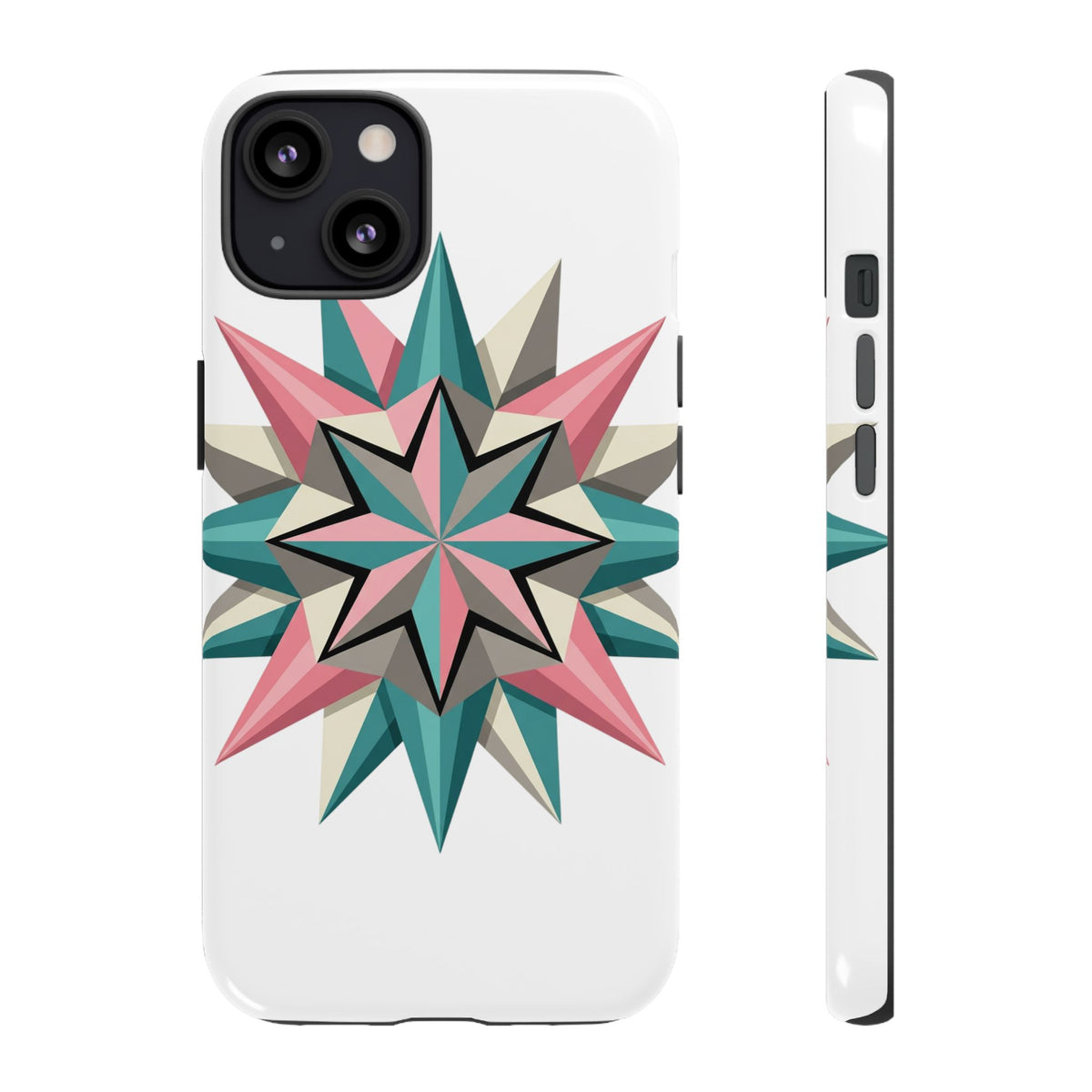 Geometric Star Tough Phone Case – Pink Teal Compass Design