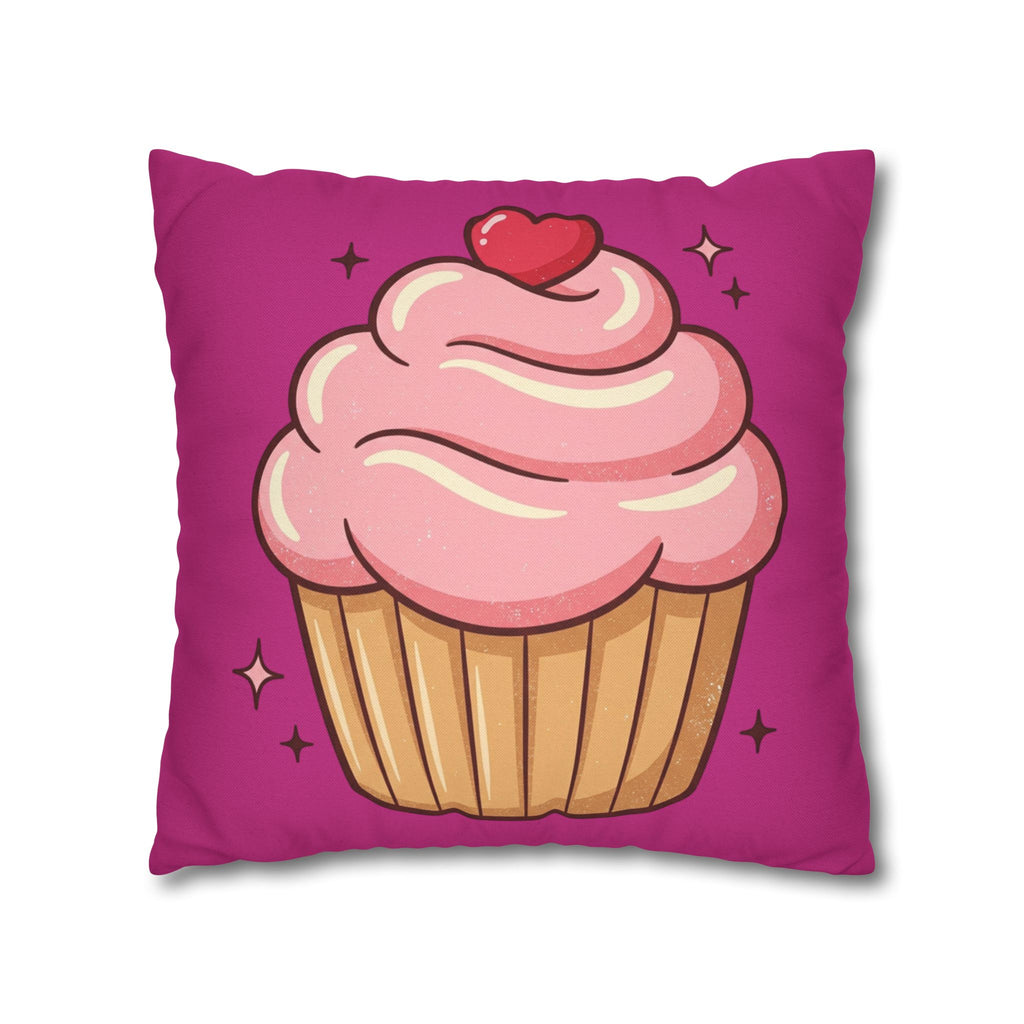 Pink Cupcake Spun Polyester Square Pillowcase- Magenta