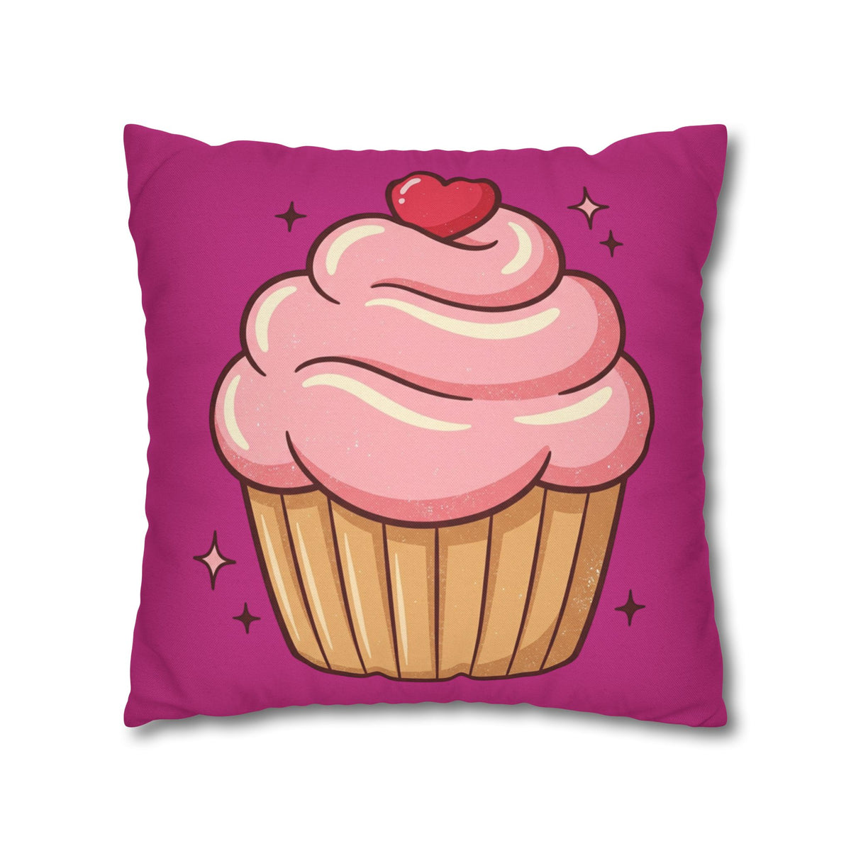 Pink Cupcake Spun Polyester Square Pillowcase- Magenta