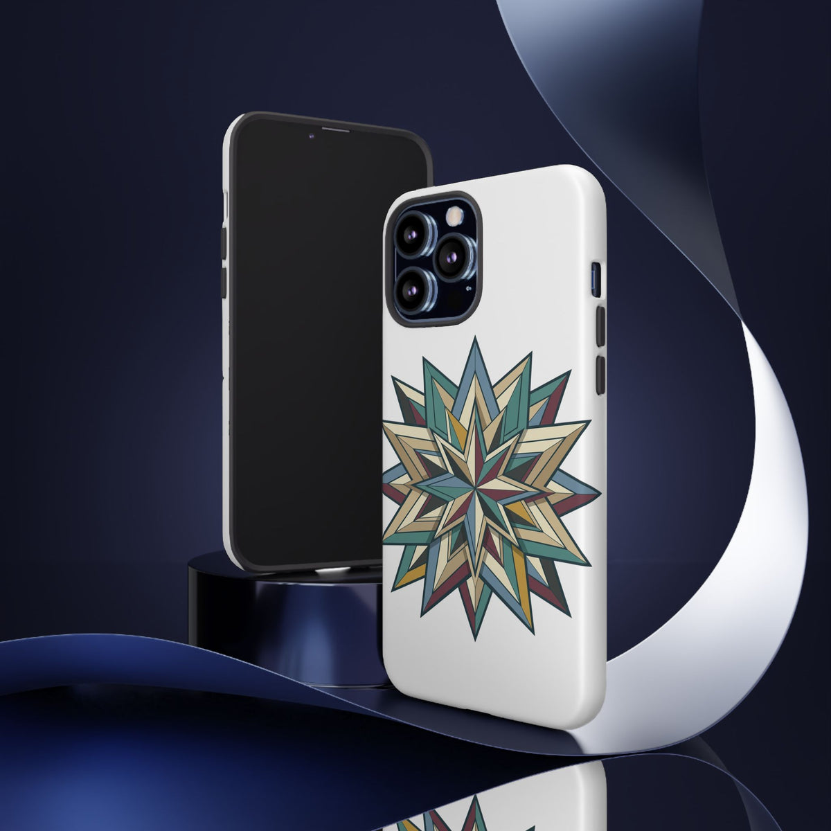 Geometric Star Phone Case — Teal & Earthtone Mandala Design
