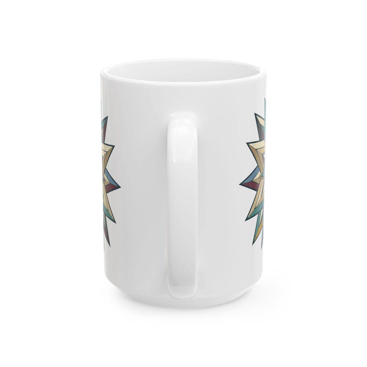 Geometric Starburst Ceramic Mug – Rustic Boho Coffee Cup (11oz & 15oz)