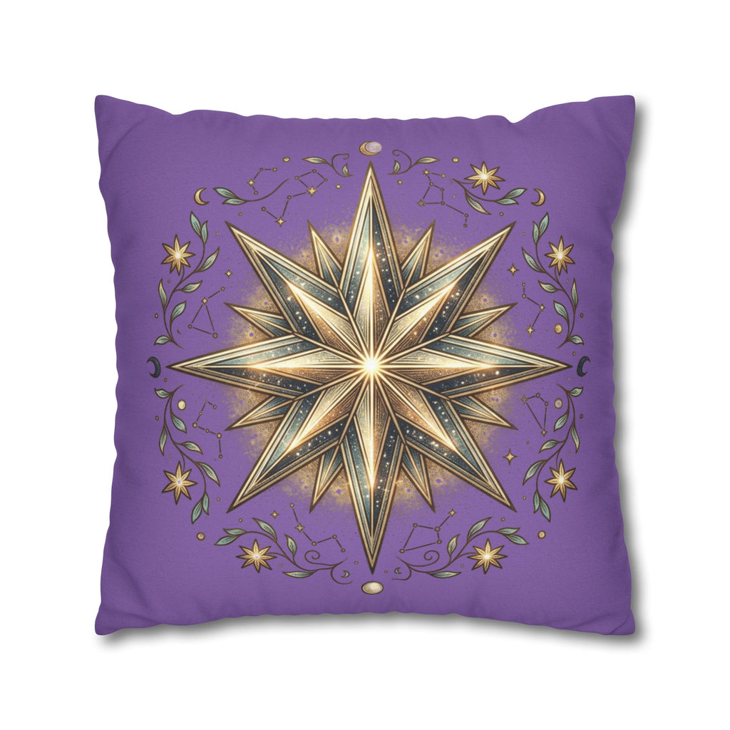 Star Print Light Purple Spun Polyester Square Pillowcase