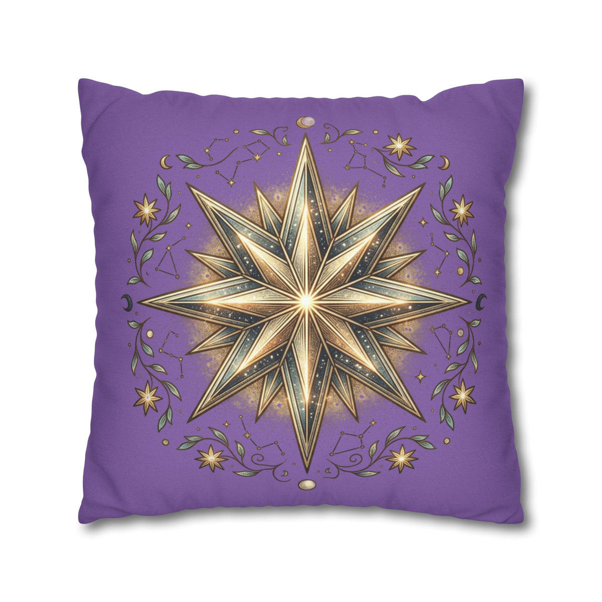 Star Print Light Purple Spun Polyester Square Pillowcase