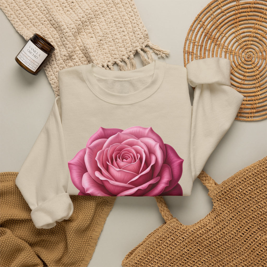 Rose Graphic Sweatshirt — Vintage Pink Rose Floral Crewneck
